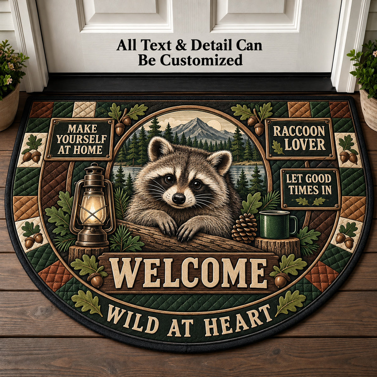 Raccoon Lover Personalized Half Round Mat | 5To9Vibe