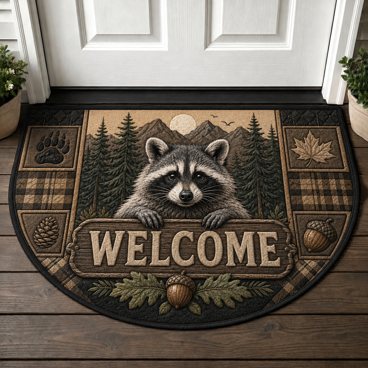 Raccoon Welcome Mat - Rustic Forest Wildlife Nature Outdoor Doormat - 5to9vibe