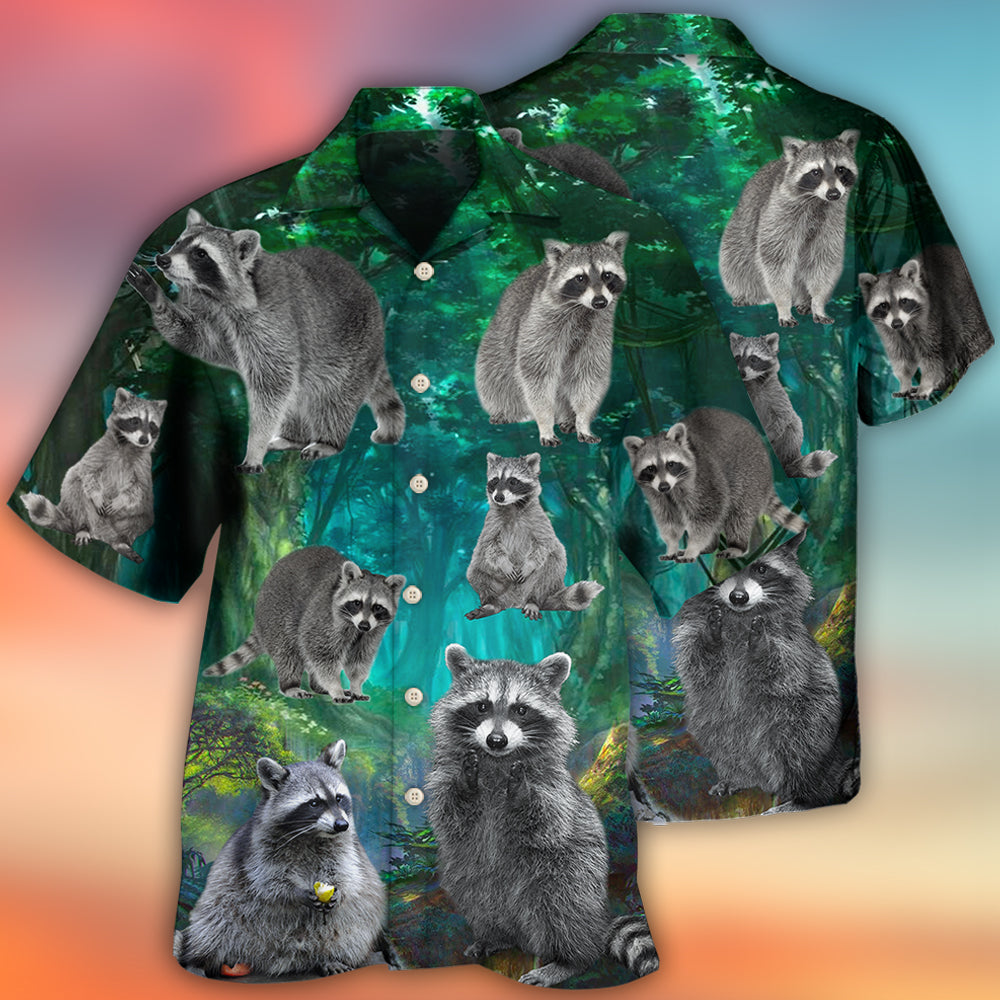 Raccoon Style With Green - Hawaiian Shirt 