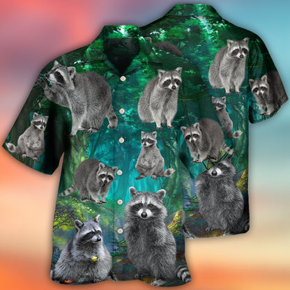 Raccoon Style With Green - Hawaiian Shirt 