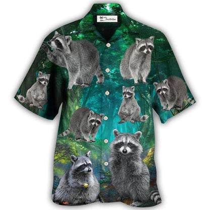 Hawaiian Shirt / Adults / S Raccoon Style With Green - Hawaiian Shirt 