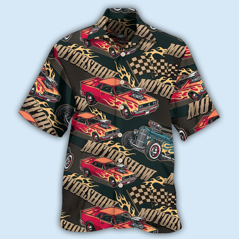 Car Racing Motorshow Fire - Hawaiian Shirt 