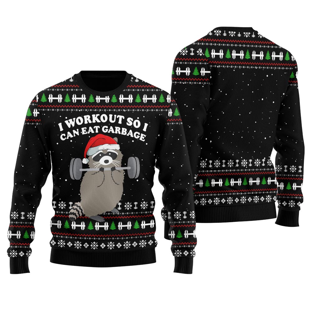 Racoon Work Out Christmas Sweater For Men