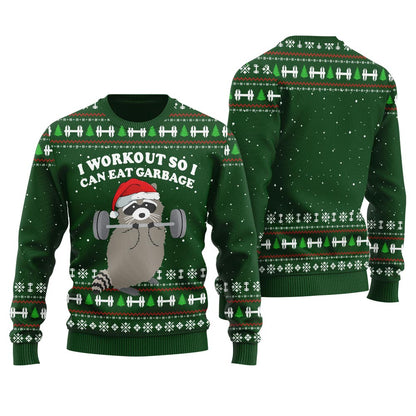 Racoon Work Out Christmas Sweater For Men