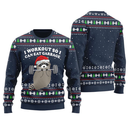 Racoon Work Out Christmas Sweater For Men