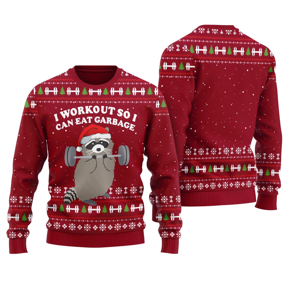 Racoon Work Out Christmas Sweater For Men