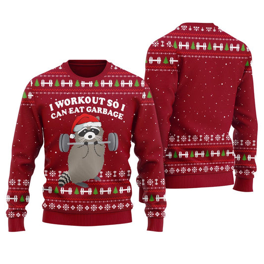 Racoon Work Out Christmas Sweater For Men