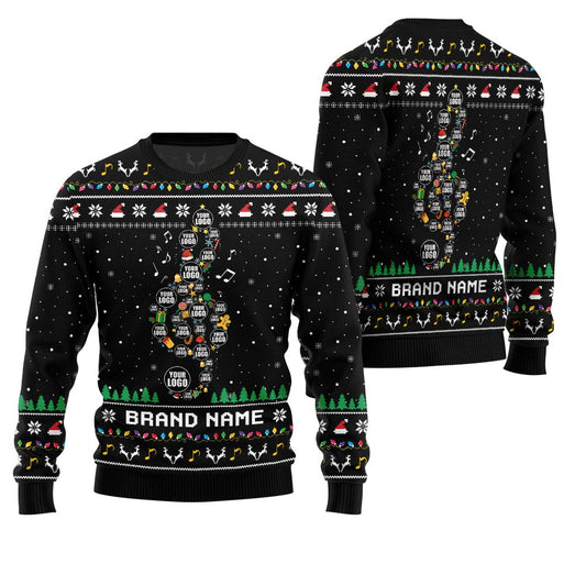 Radiant Custom Logo Music Note Ugly Xmas Sweater