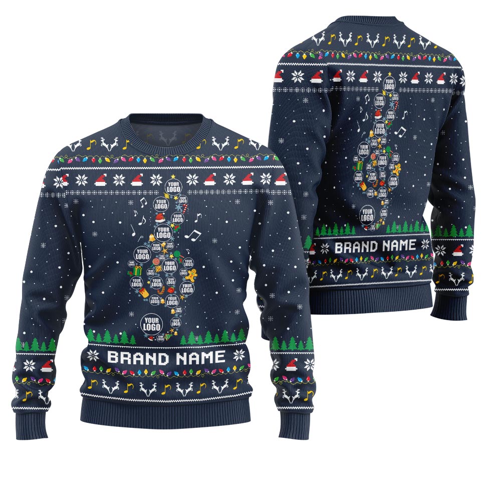 Radiant Custom Logo Music Note Ugly Xmas Sweater