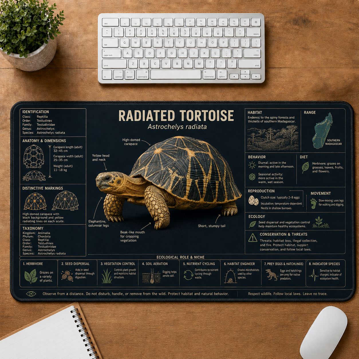 Radiated Tortoise Turtle and Tortoise Species Guide Desk Mat | 5To9Vibe