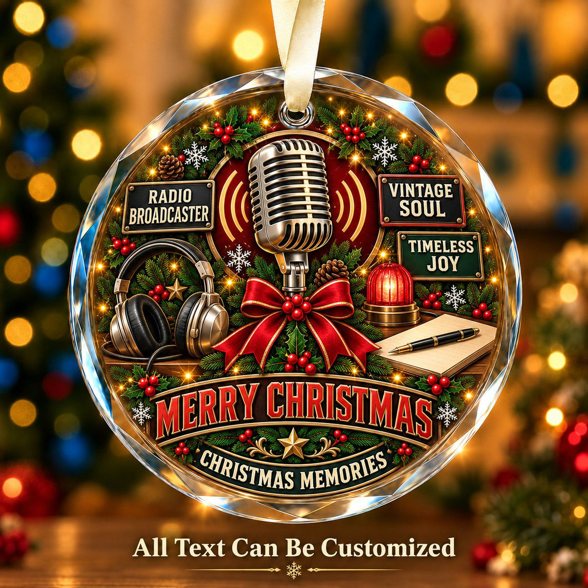 Radio Broadcaster Personalized Glass Ornament | 5To9Vibe
