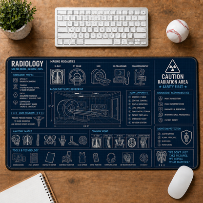 Dental Clinic Blueprint Large Desk Mat - Dentist Chair & Tooth Anatomy Plus Size Mouse Pad - 5to9vibe
