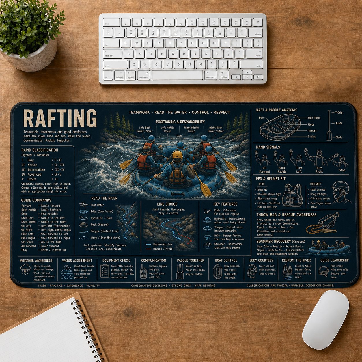 Rafting Sports Visual Guide Desk Mat | 5To9Vibe