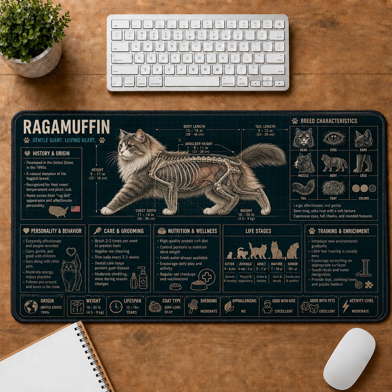 Ragamuffin Cat Breed Desk Mat Anatomy Guide | 5To9Vibe