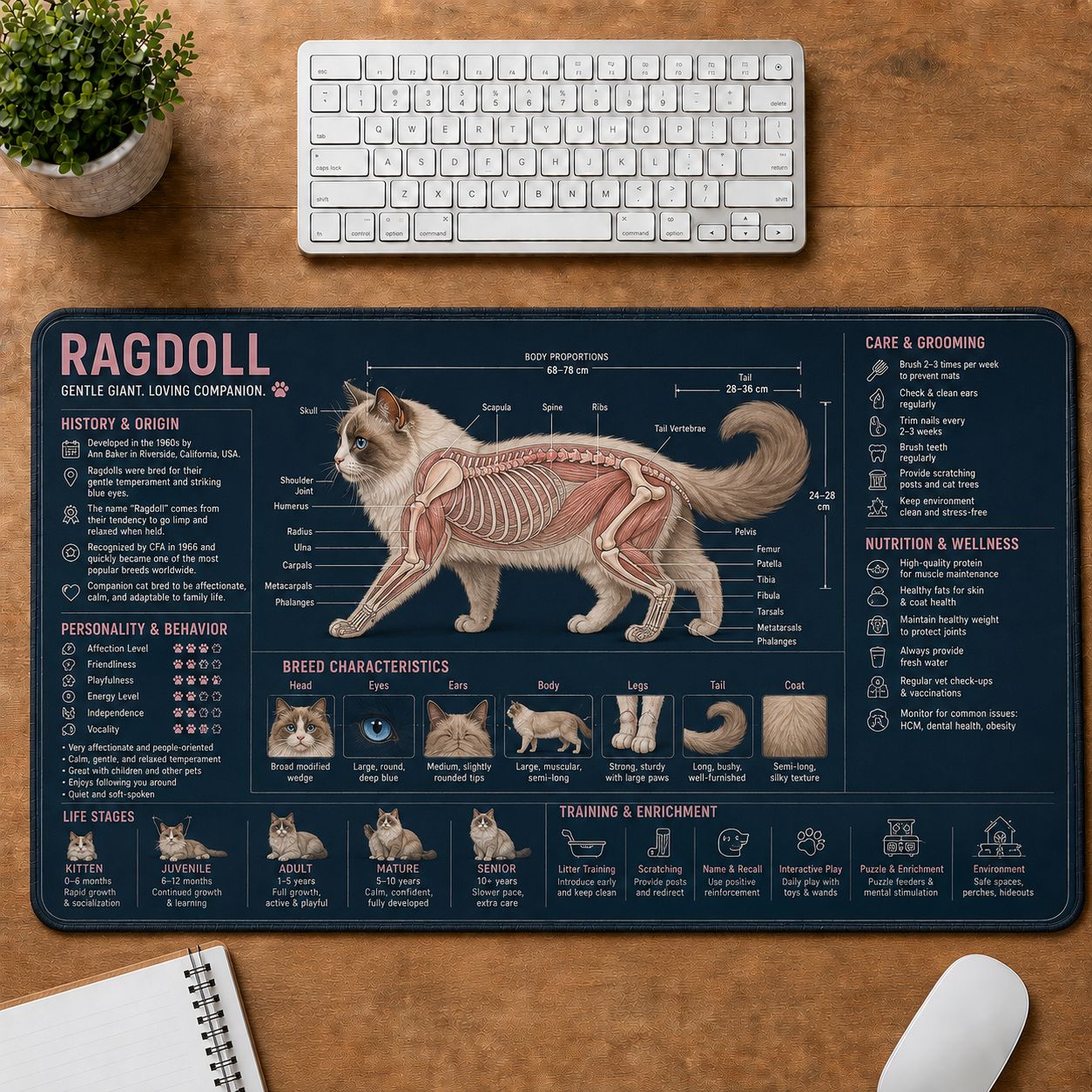 Ragdoll Cat Breed Desk Mat Anatomy Guide | 5To9Vibe