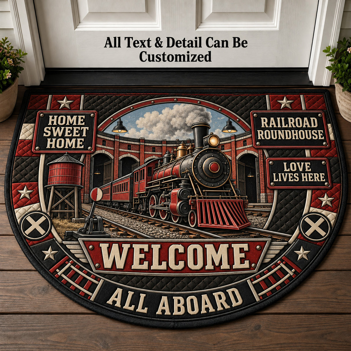 Railroad Roundhouse Personalized Half Round Mat | 5To9Vibe