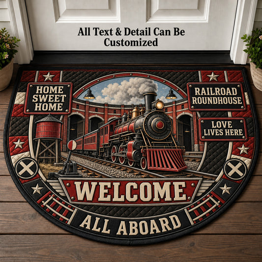 Railroad Roundhouse Personalized Half Round Mat | 5To9Vibe