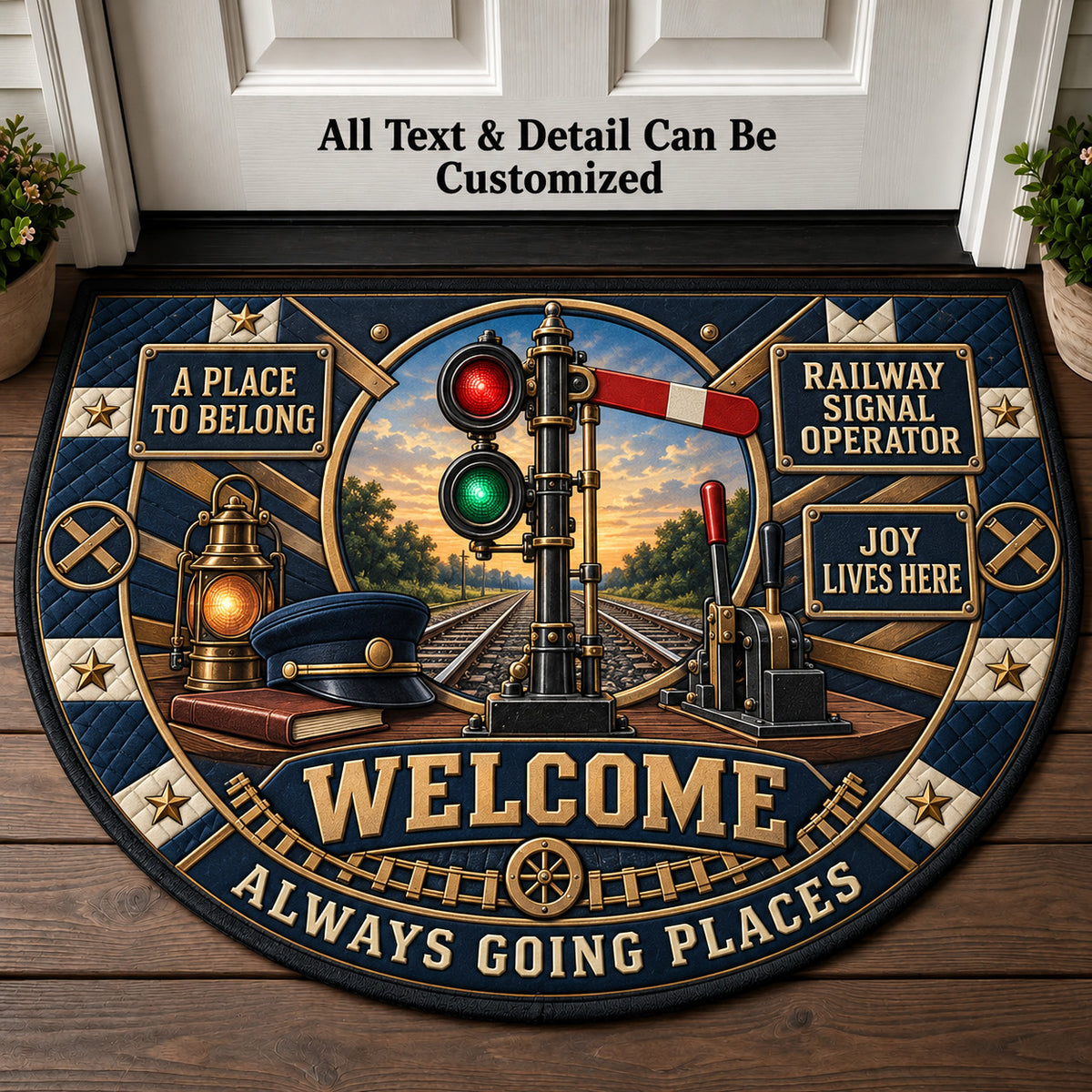 Railway Signal Operator Personalized Half Round Mat | 5To9Vibe
