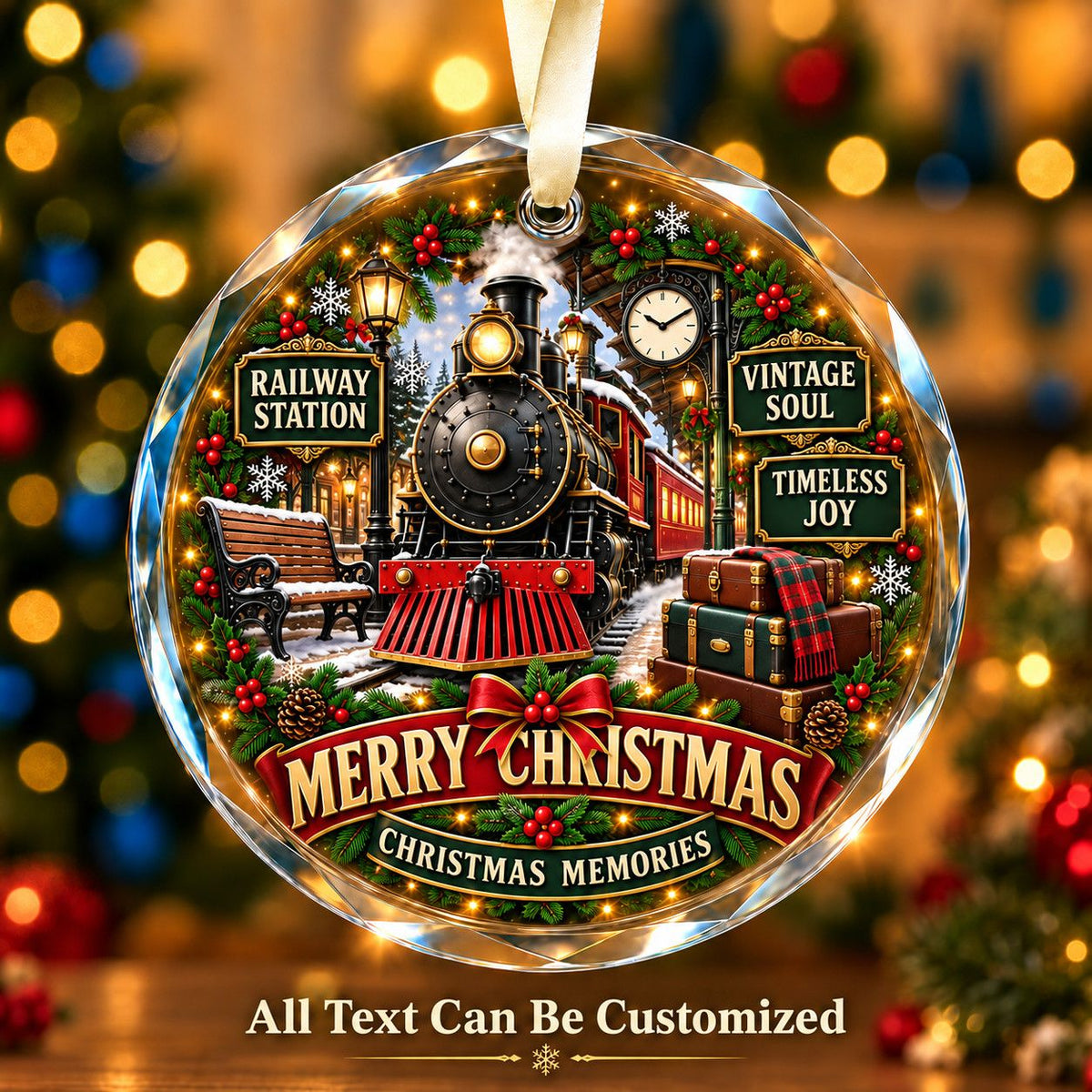 Railway Station Personalized Glass Ornament | 5To9Vibe