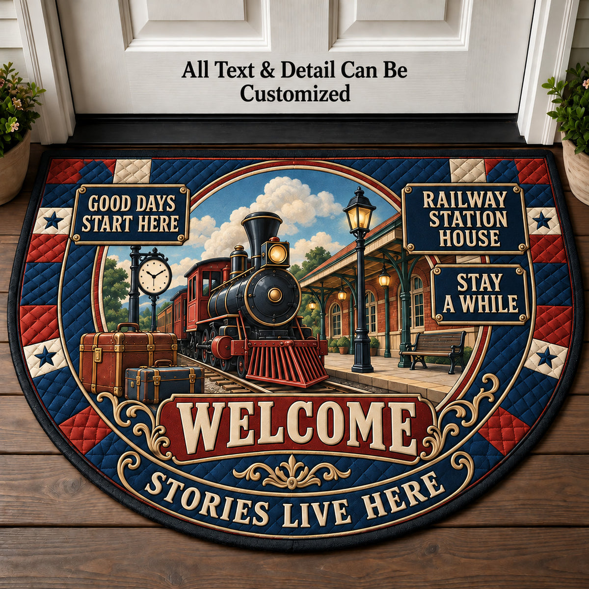 Railway Station House Personalized Half Round Mat | 5To9Vibe