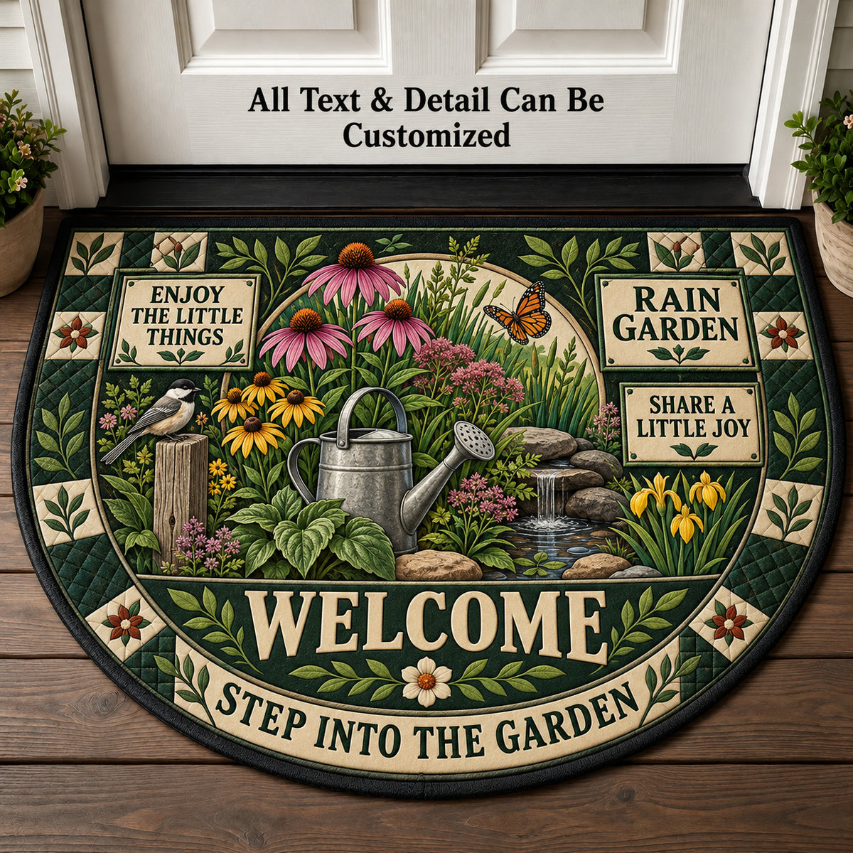 Rain Garden Personalized Half Round Mat | 5To9Vibe