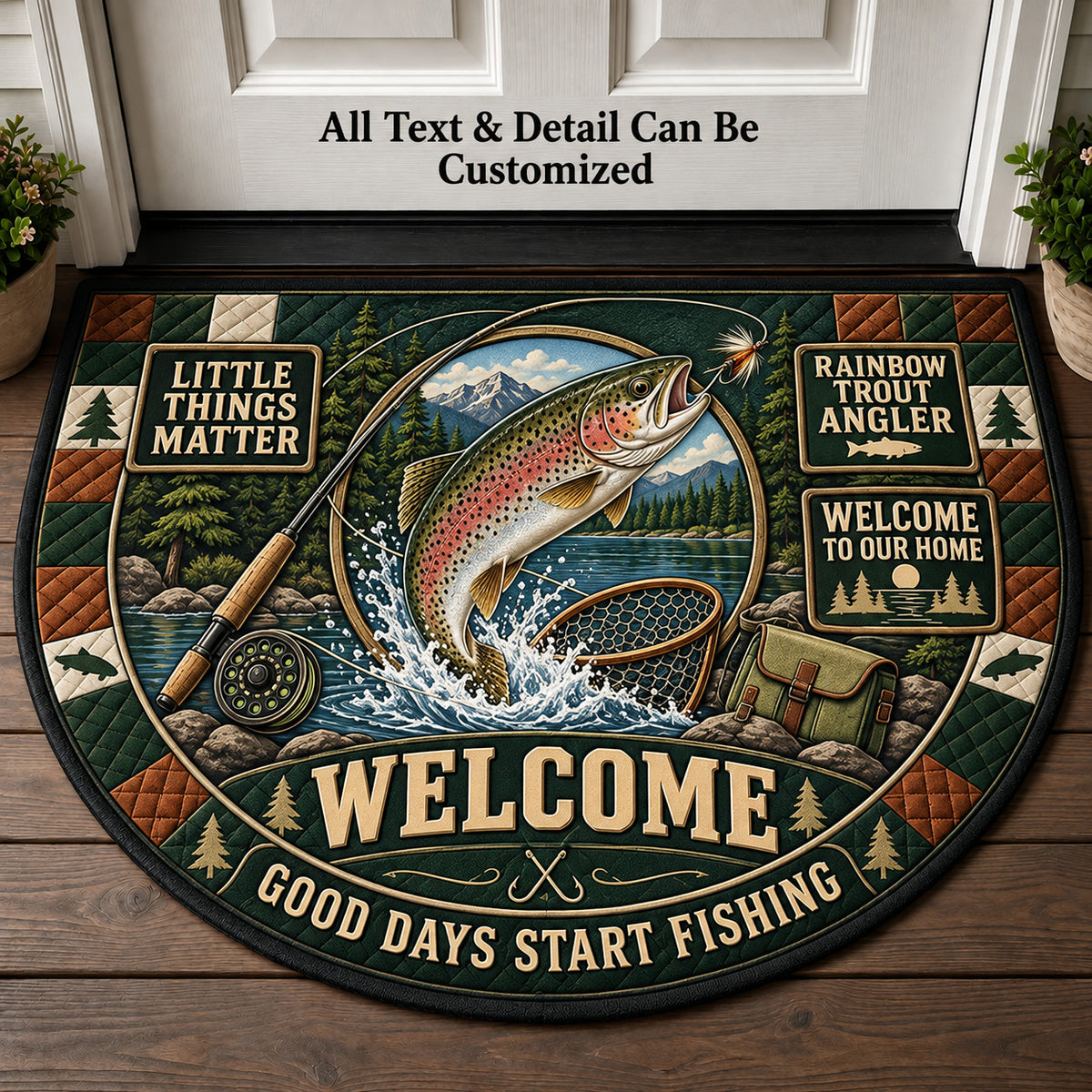 Rainbow Trout Angler Personalized Half Round Mat | 5To9Vibe