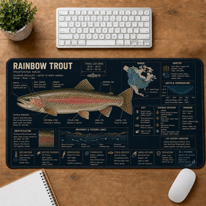 Rainbow Trout Fishing Field Guide Desk Mat | 5To9Vibe