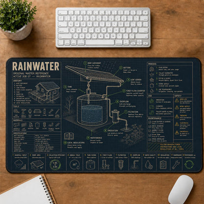 Rainwater Harvesting Home and Workshop Technical Guide Desk Mat | 5To9Vibe