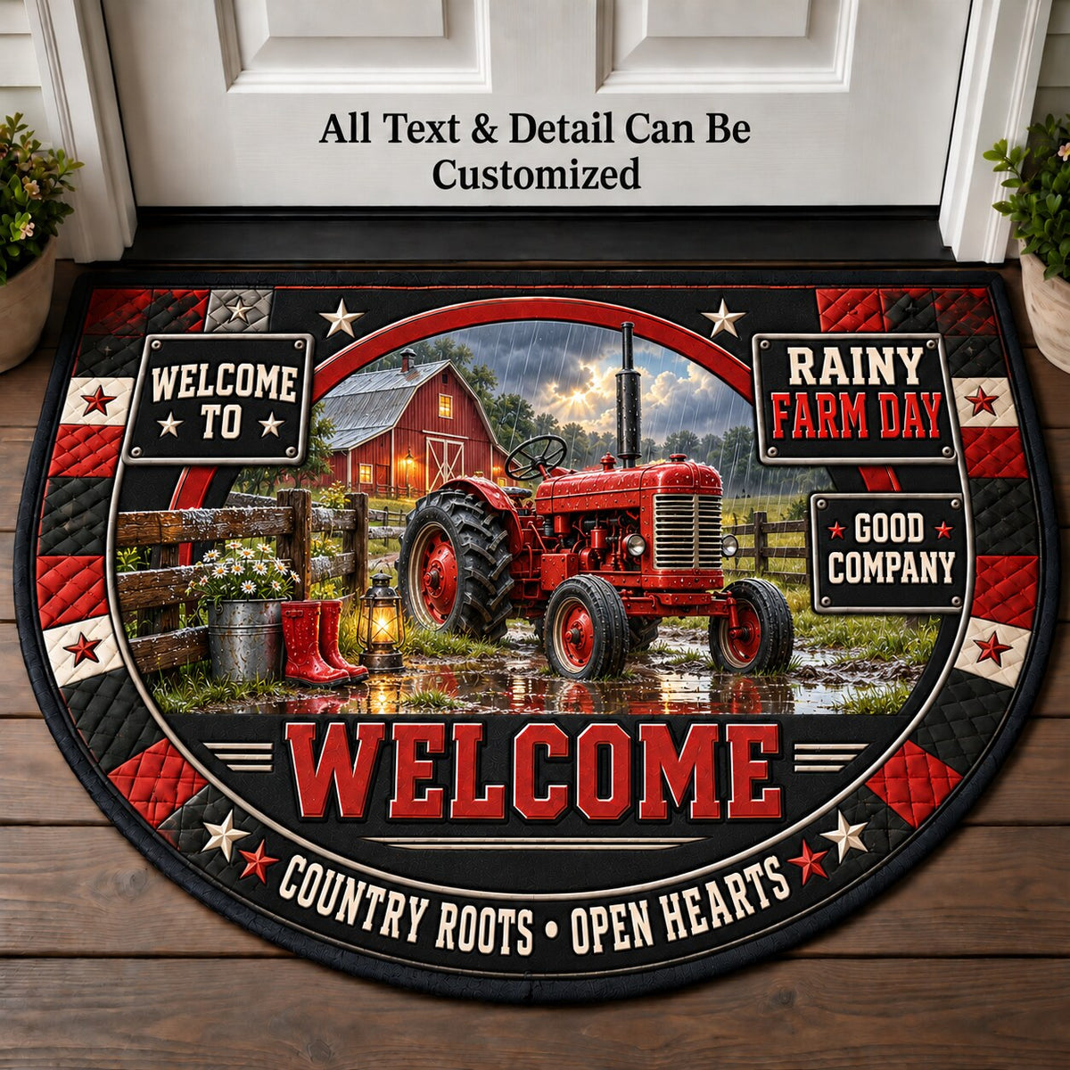 Rainy Farm Day Personalized Half Round Mat | 5To9Vibe