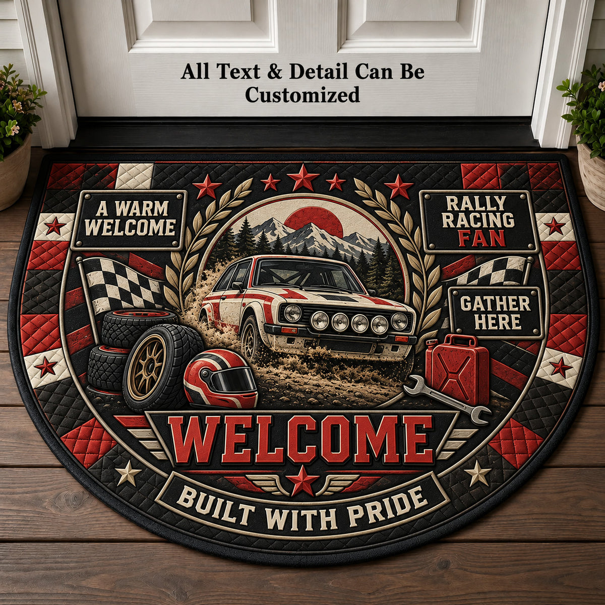 Rally Racing Fan Personalized Half Round Mat | 5To9Vibe