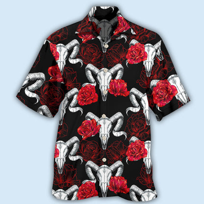 Skull Rose And Ram Skull - Hawaiian Shirt 