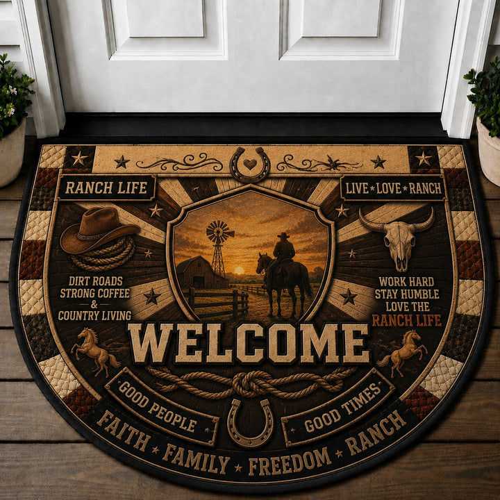 Ranch Life Western Horse Lover Quilted Print Premium Welcome Mat – Personalized Doormat