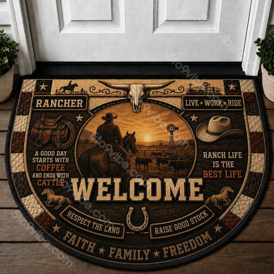 Rancher Welcome Mat – "Ranch Life Is The Best Life" Western Cattle Ranch Doormat - 5to9vibe