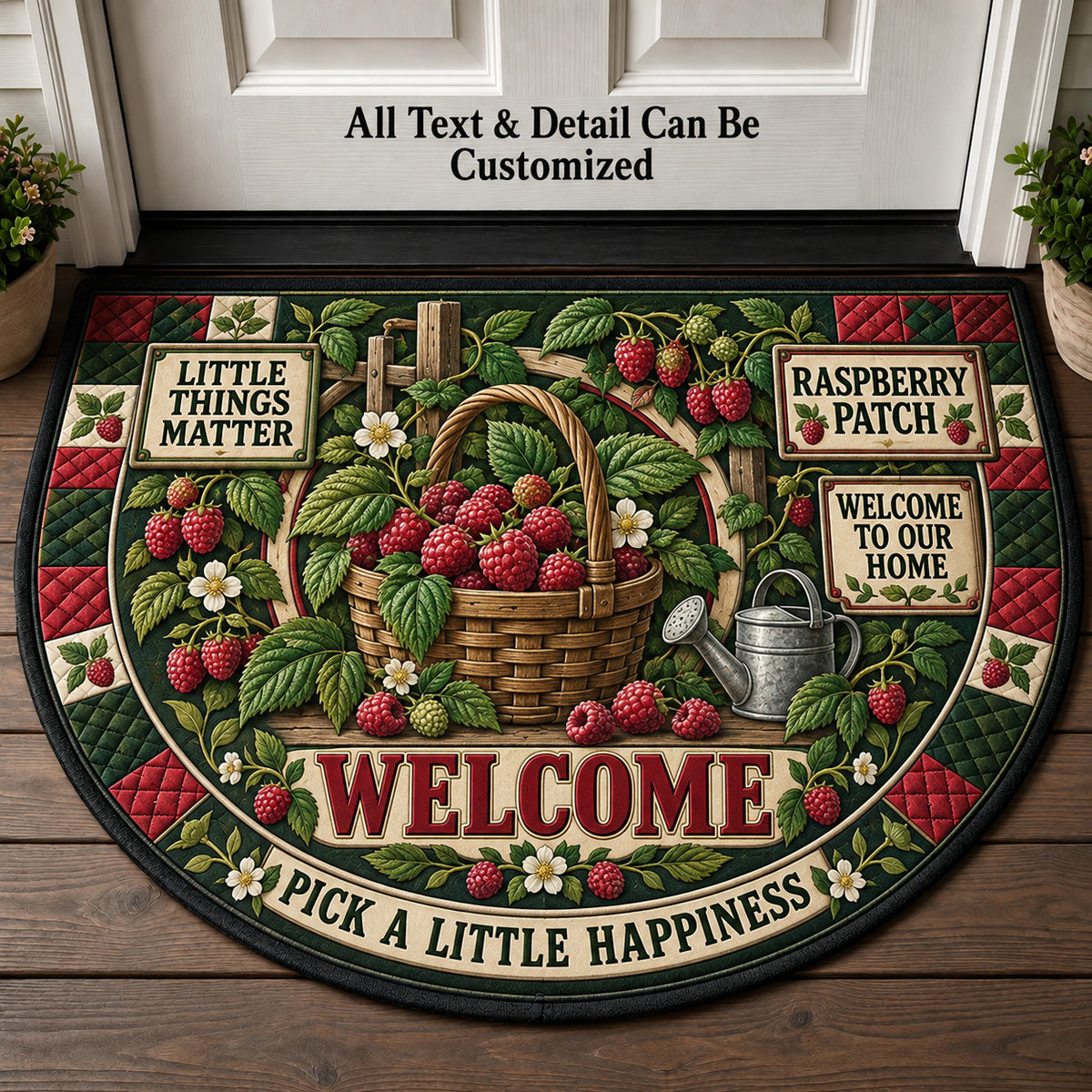 Raspberry Patch Personalized Half Round Mat | 5To9Vibe