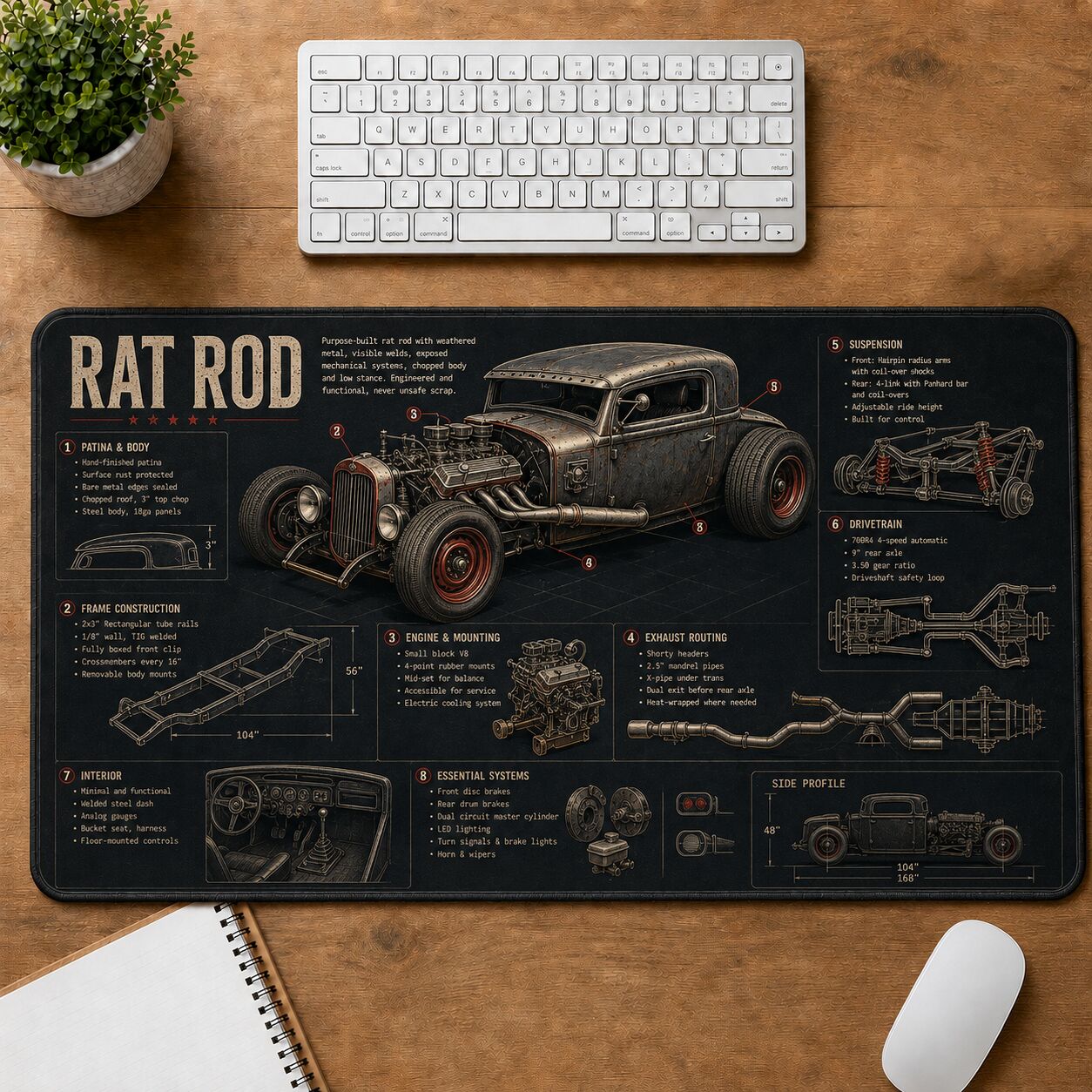 Rat Rod Hot Rod Technical Guide Desk Mat | 5To9Vibe