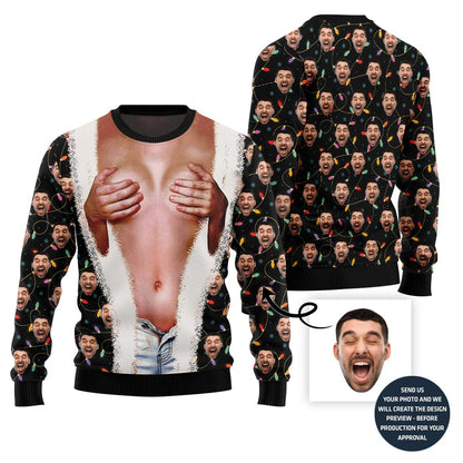 Raunchy Naughty Touch Custom Face Ugly Christmas Sweater