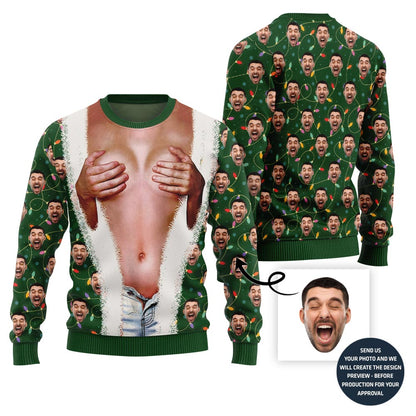 Raunchy Naughty Touch Custom Face Ugly Christmas Sweater