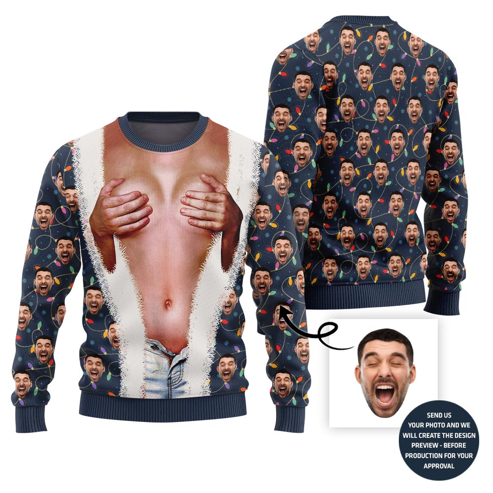 Raunchy Naughty Touch Custom Face Ugly Christmas Sweater