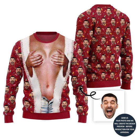 Raunchy Naughty Touch Custom Face Ugly Christmas Sweater