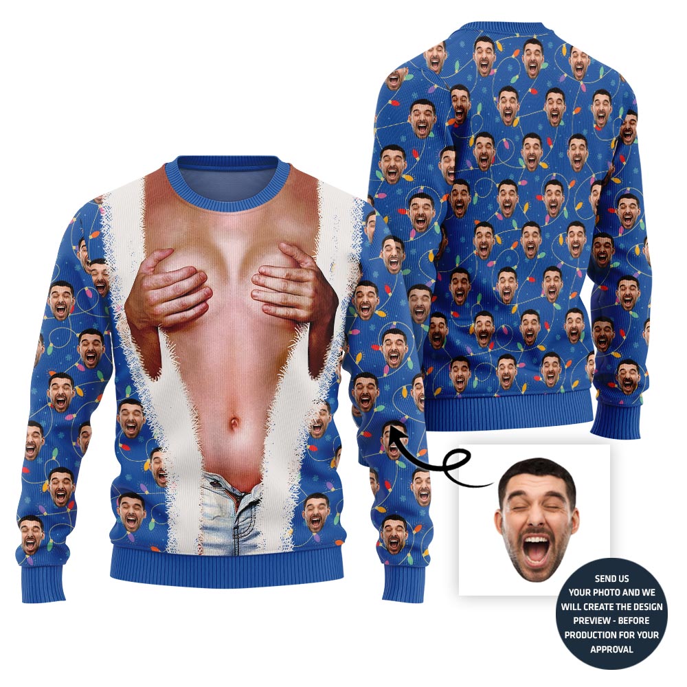 Raunchy Naughty Touch Custom Face Ugly Christmas Sweater
