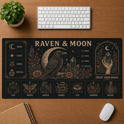 Lunar Magic Hippie Desk Mat Mouse Pad | 5To9Vibe - Raven & Moon style