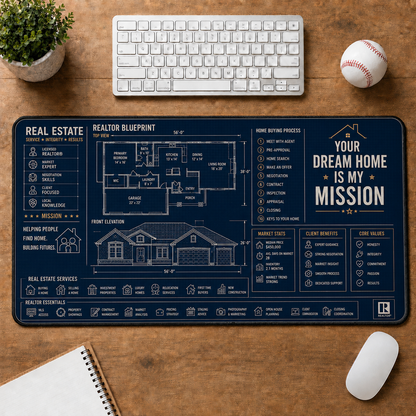 Accountant Blueprint Large Desk Mat - Financial Spreadsheets & Calculator Plus Size Mouse Pad - 5to9vibe