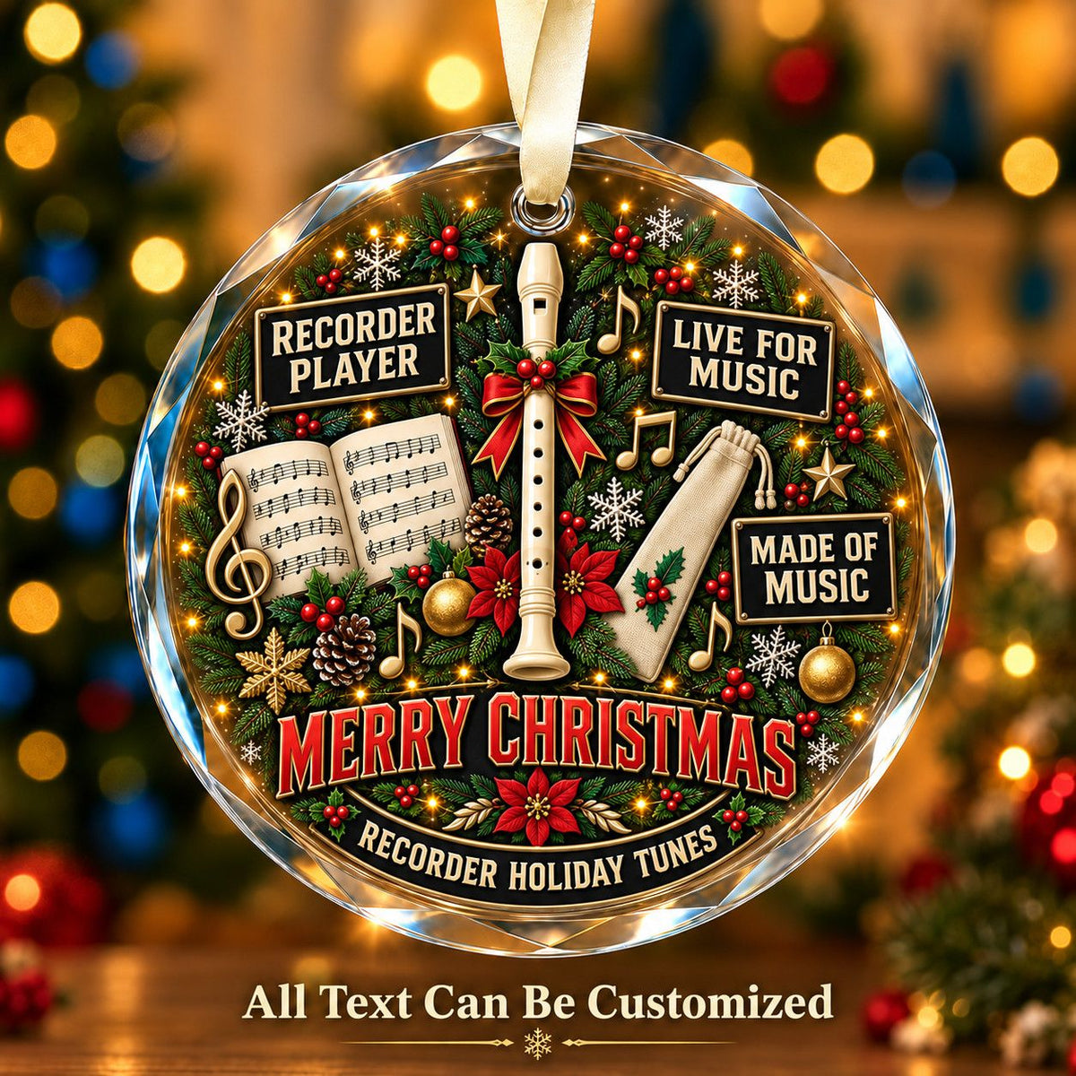 Recorder Player Personalized Glass Ornament | 5To9Vibe