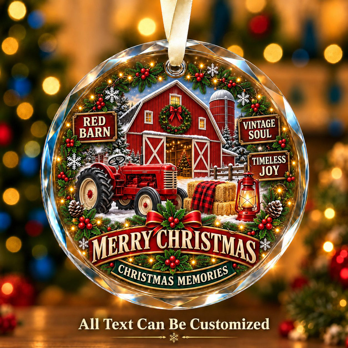 Red Barn Personalized Glass Ornament | 5To9Vibe