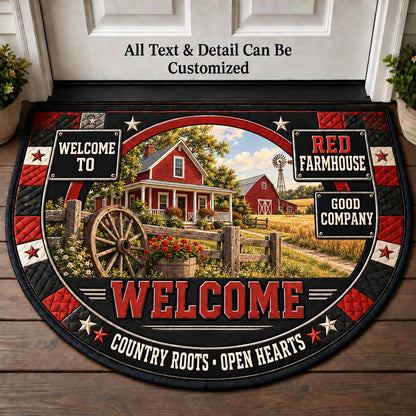 Red Farmhouse Personalized Half Round Mat | 5To9Vibe