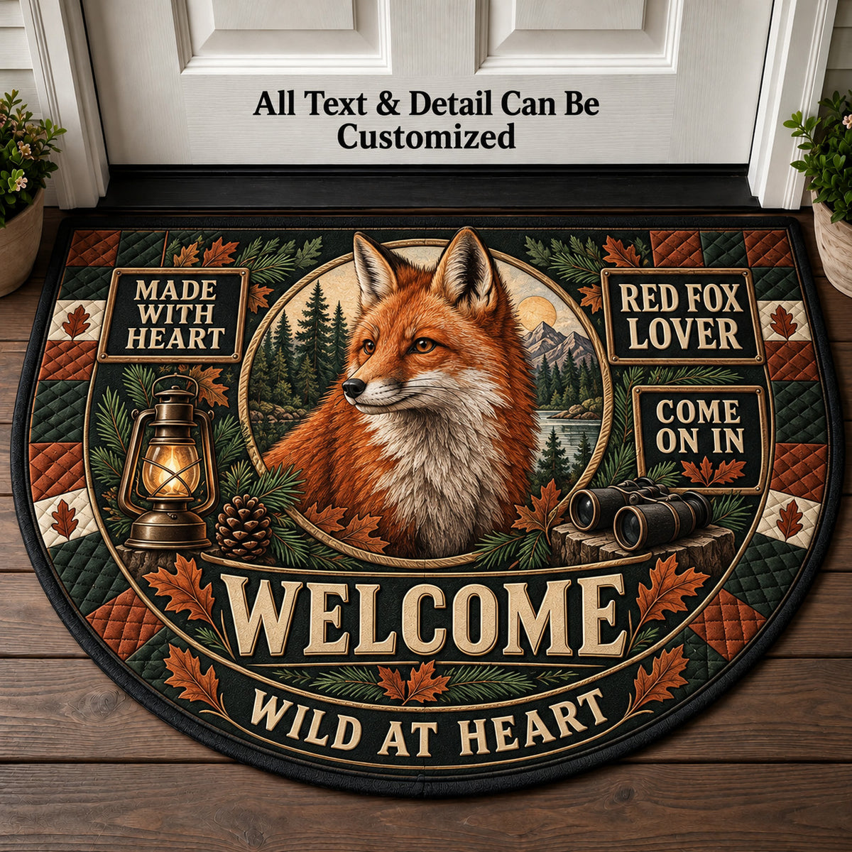 Red Fox Lover Personalized Half Round Mat | 5To9Vibe