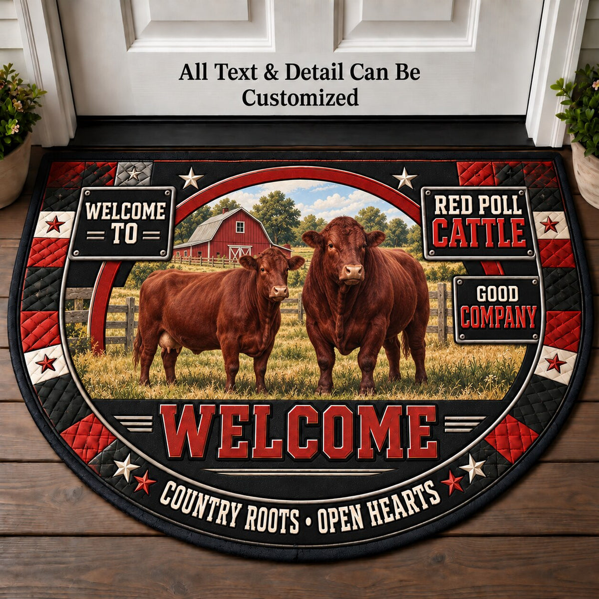 Red Poll Cattle Personalized Half Round Mat | 5To9Vibe