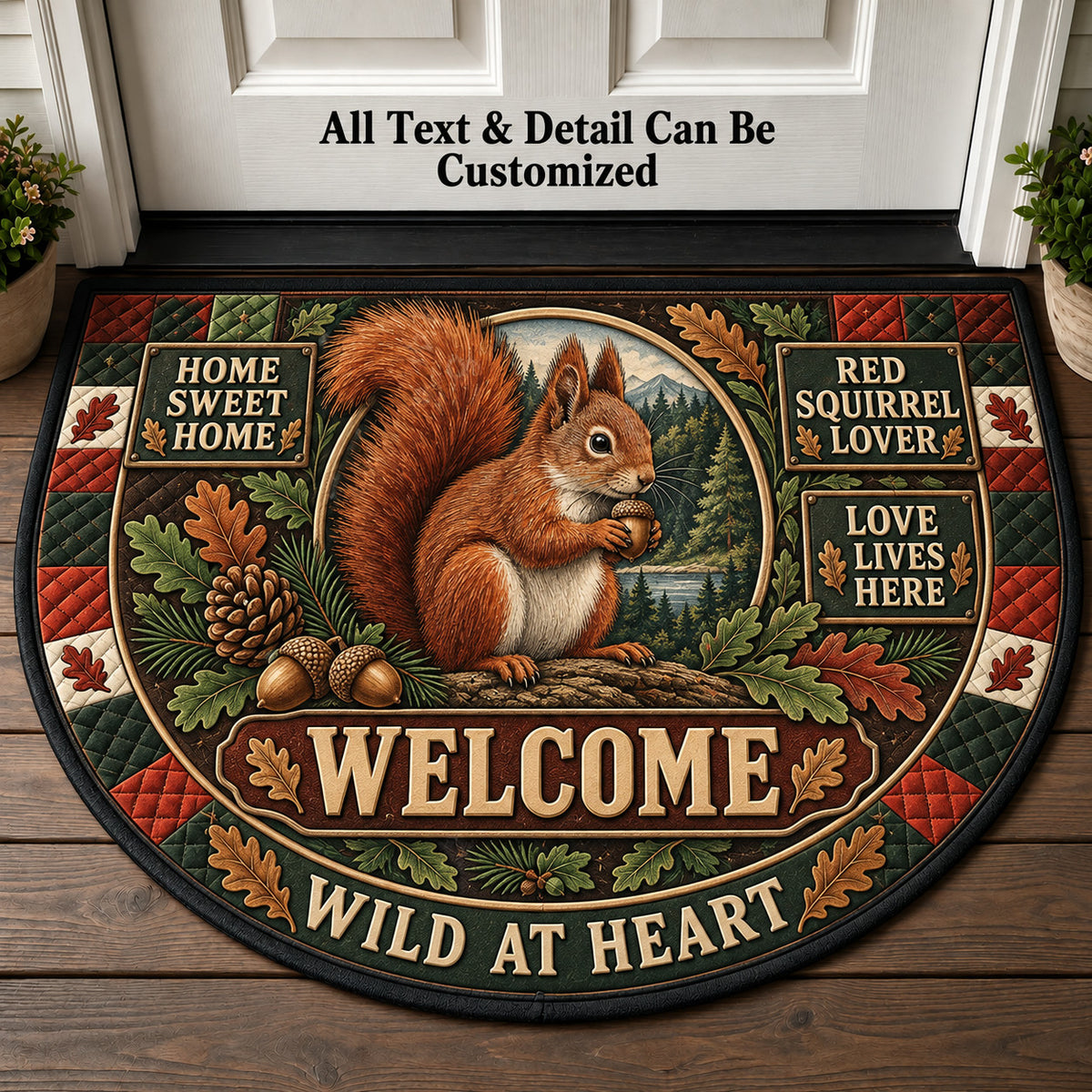 Red Squirrel Lover Personalized Half Round Mat | 5To9Vibe