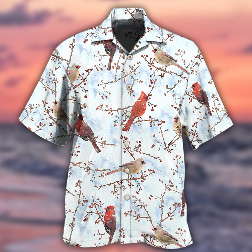 Cardinal Red In Winter - Hawaiian Shirt 