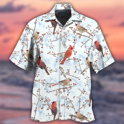 Cardinal Red In Winter - Hawaiian Shirt 